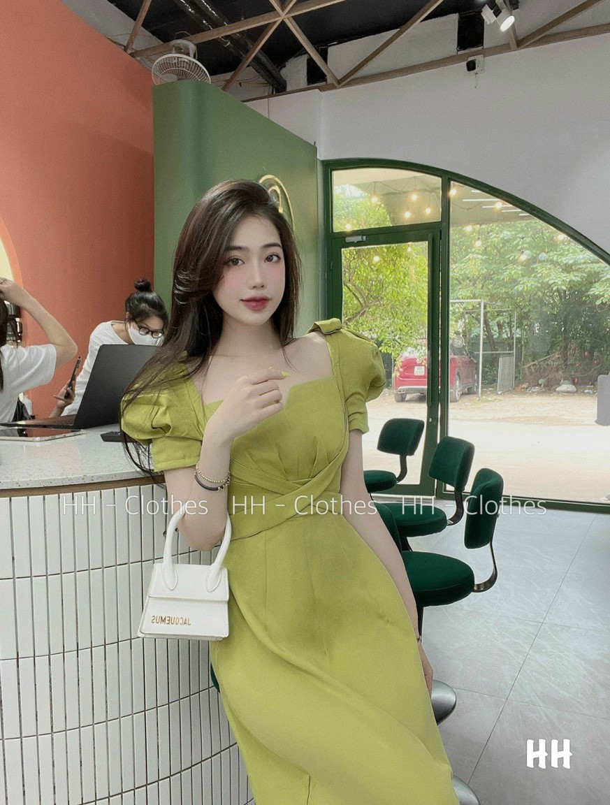 Đầm xòe cột nơ tay phồng trẻ trung