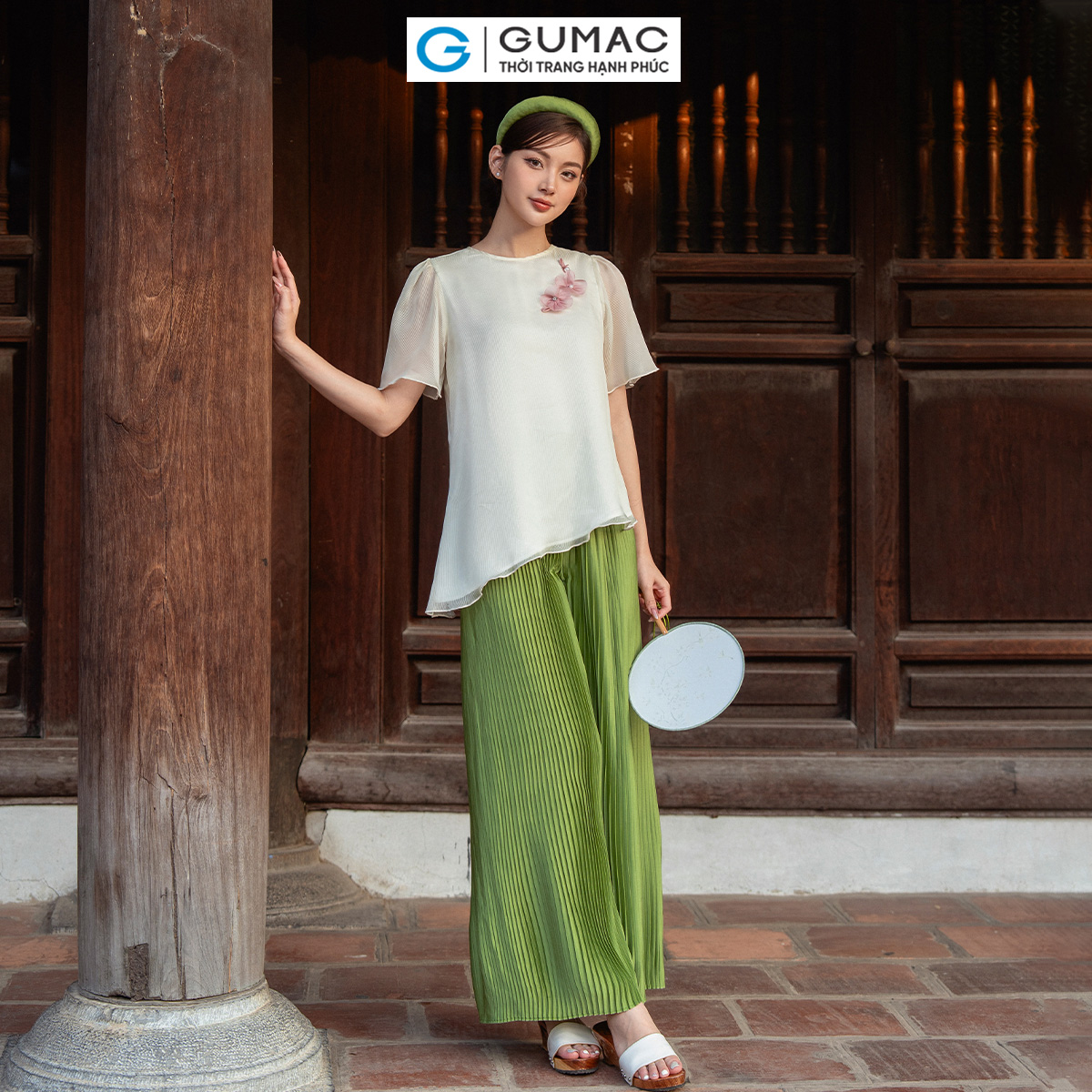 Quần ống rộng dập ly thời trang gumac qd12084