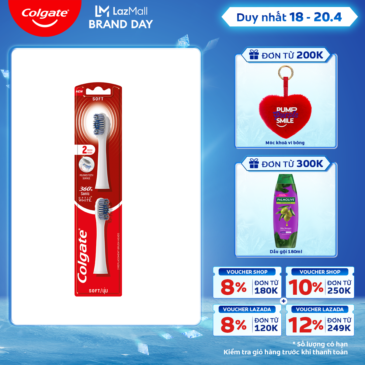 [Chỉ 18 - 20.4_Áp Voucher giảm đến 22%] Bộ 2 đầu thay bàn chải điện Colgate Sonic 360 Charcoal lông chải phủ than hoạt tính kháng khuẩn