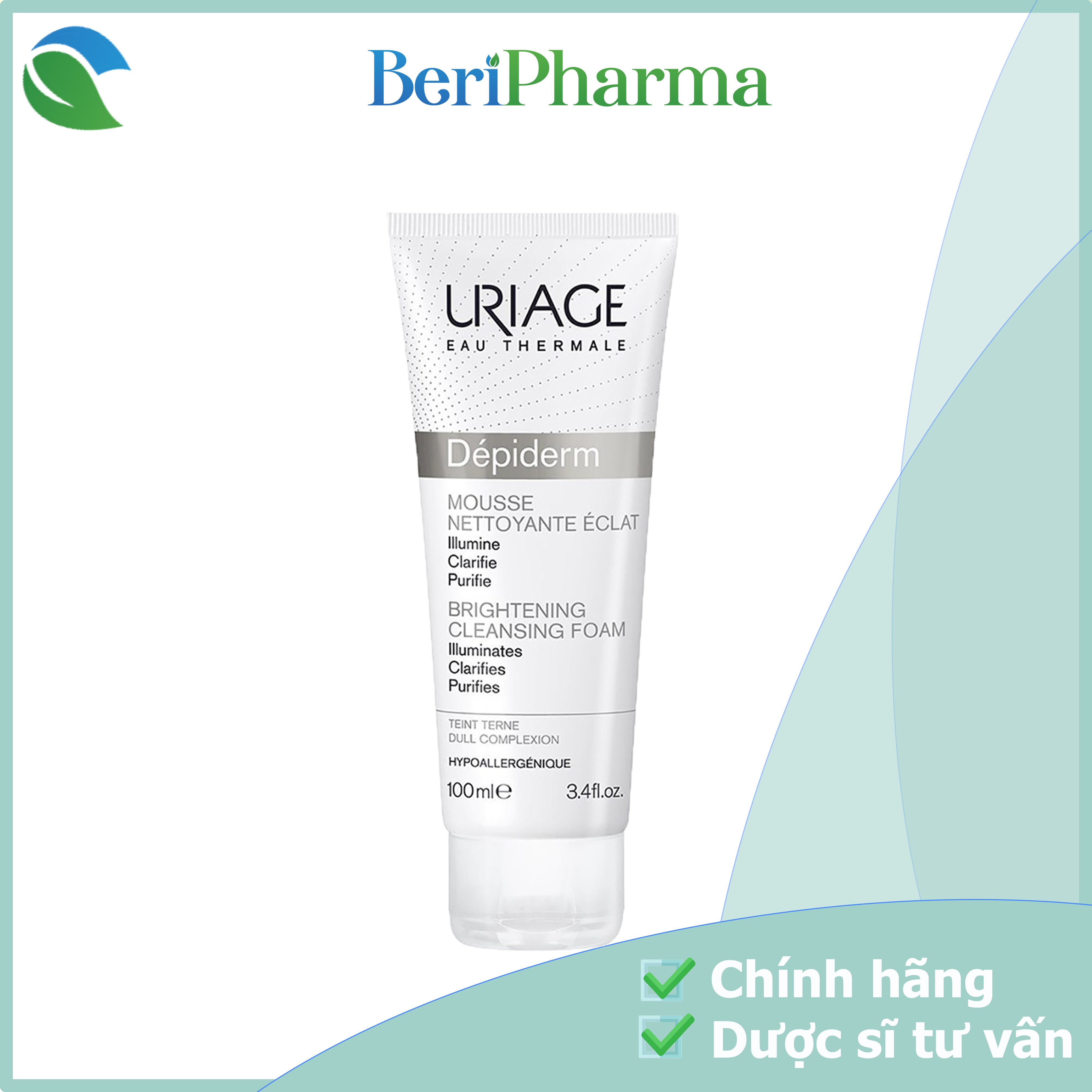 ✅ Uriage Sữa Rửa Mặt Sáng Da Dạng Bọt Dépiderm Mousse Nettoyante Éclat 100ml