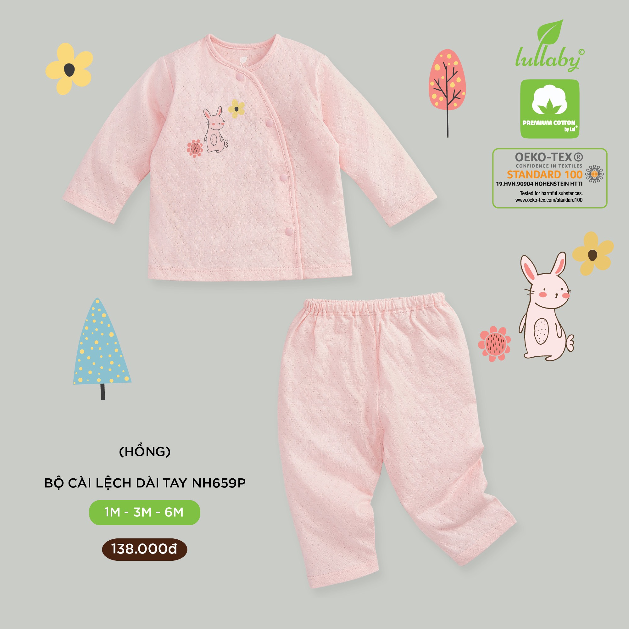 LULLABY Bộ sơ sinh cài lệch dài tay NH659P