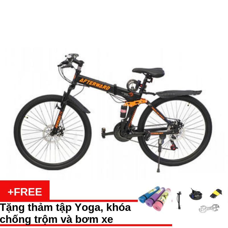 Mua Xe đạp gấp địa hình AfterWard (Đen) + Tặng thảm tập yoga, khóa chống trộm và bơm xe