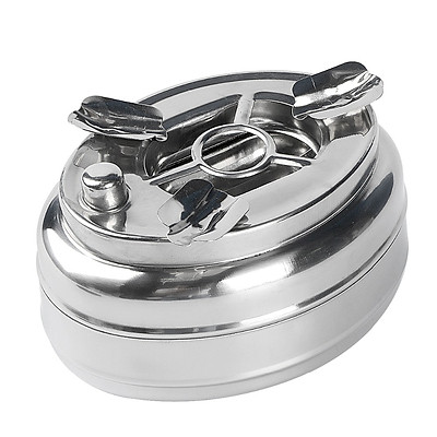 Gạt tàn thuốc Inox - Nhấn nút đóng mở 2 ngăn