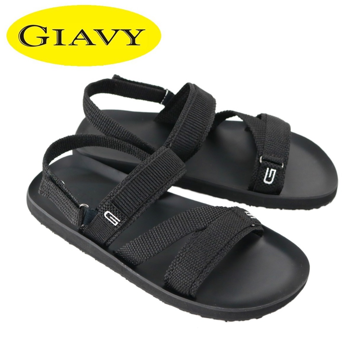 Giày Sandal nam Gia Vy chính hãng (Giavy SL377 màu đen, quai vải dù, đế cao su không thấm nước, Size nam 39 40 41 42 43 )