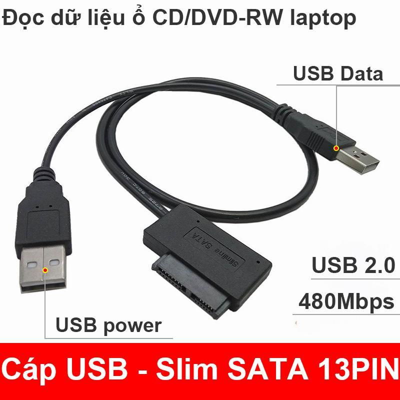 Bảng giá Cáp USB 2.0 sang Slim SATA 7+6 13PIN - Cáp đọc ổ CD DVD-R DVD-RW của máy Laptop tháo ra (màu đen) Phong Vũ