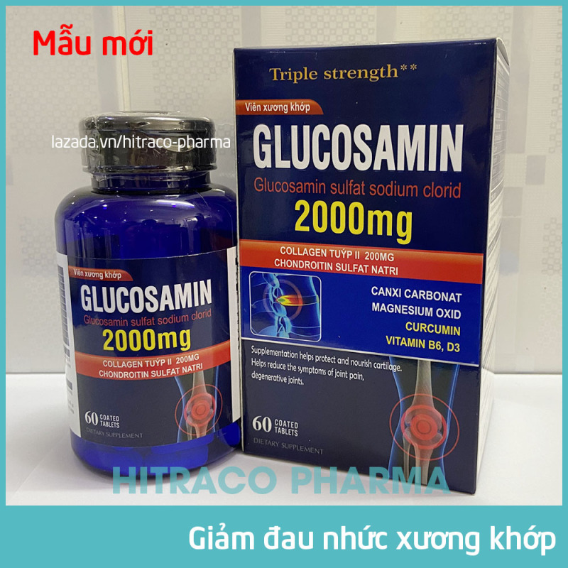 Viên Xương Khớp Glucosamin 2000mg giảm đau nhức mỏi xương khớp, giảm thoái hóa khớp, tăng độ nhớt nuôi dưỡng xụn khớp - Hộp 60 viên sử dụng 20 ngày cao cấp