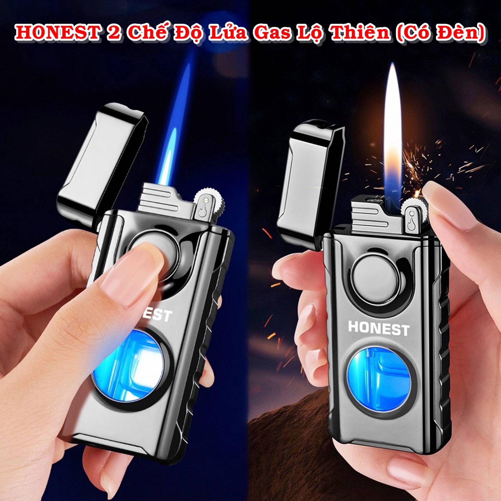 BẬT LỬA 2 CHẾ ĐỘ LỬA NHIỀU MÀU - GAS LỘ THIÊN CÓ ĐÈN
