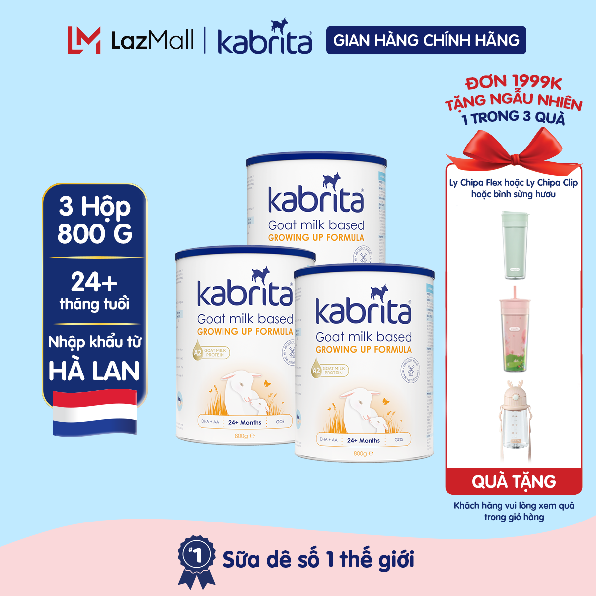 Combo 3 lon sữa dê Kabrita số 3 cho trẻ trên 24 tháng