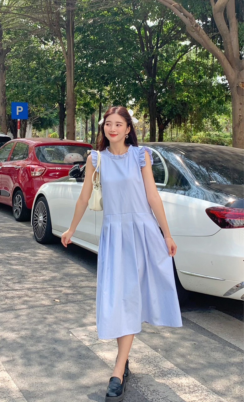 AfterBefore | Đầm midi xếp ly cánh tiên 2 màu