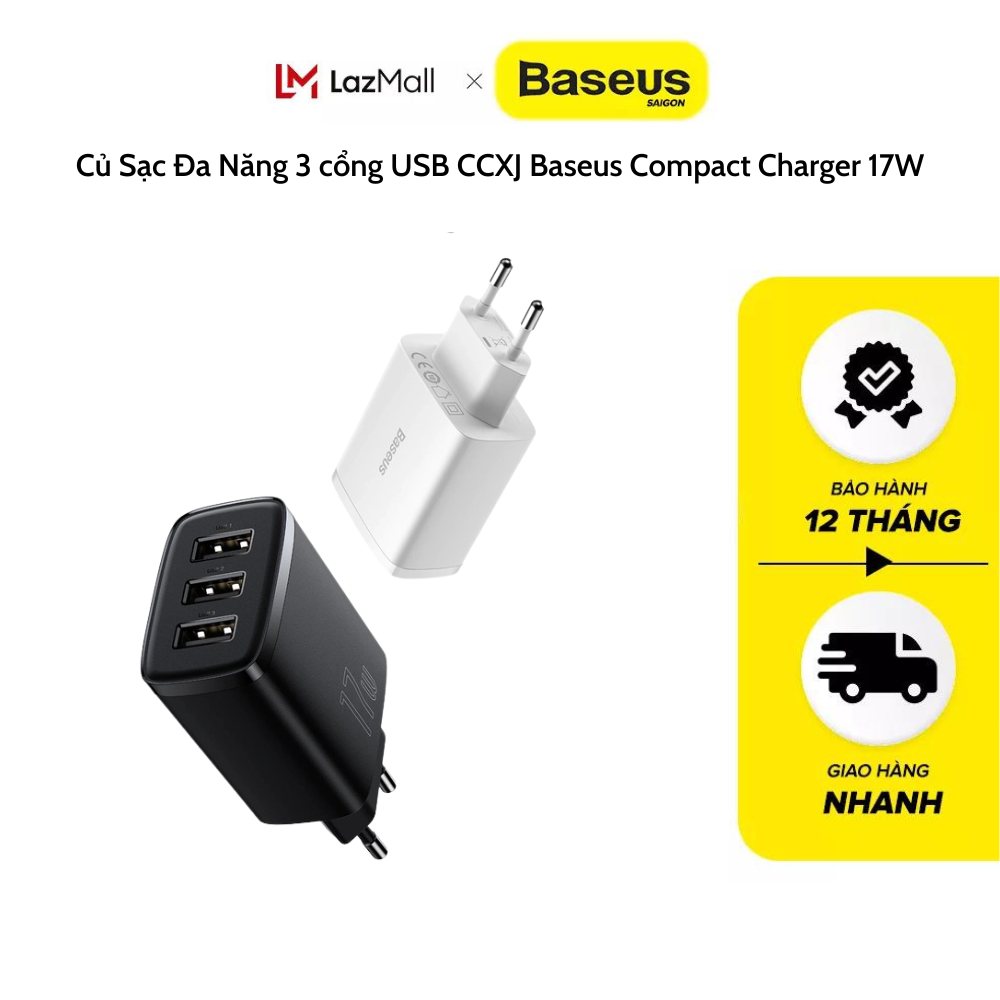 Củ sạc đa năng 3 cổng usb ccxj baseus compact charger 17w