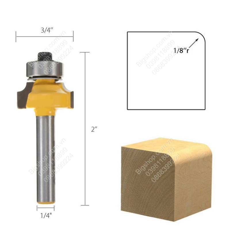 Bộ 4 mũi phay soi gỗ góc tròn cốt 1 phần 4 inch