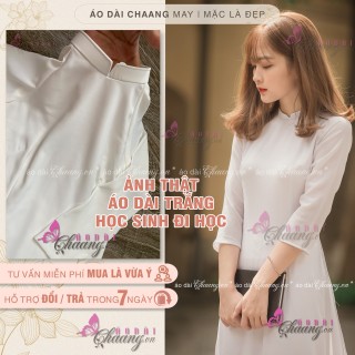 Áo dài trắng học sinh đi học Chaang may sẵn lụa tằm Mỹ 2 tà nữ sinh mặc đẹp thumbnail