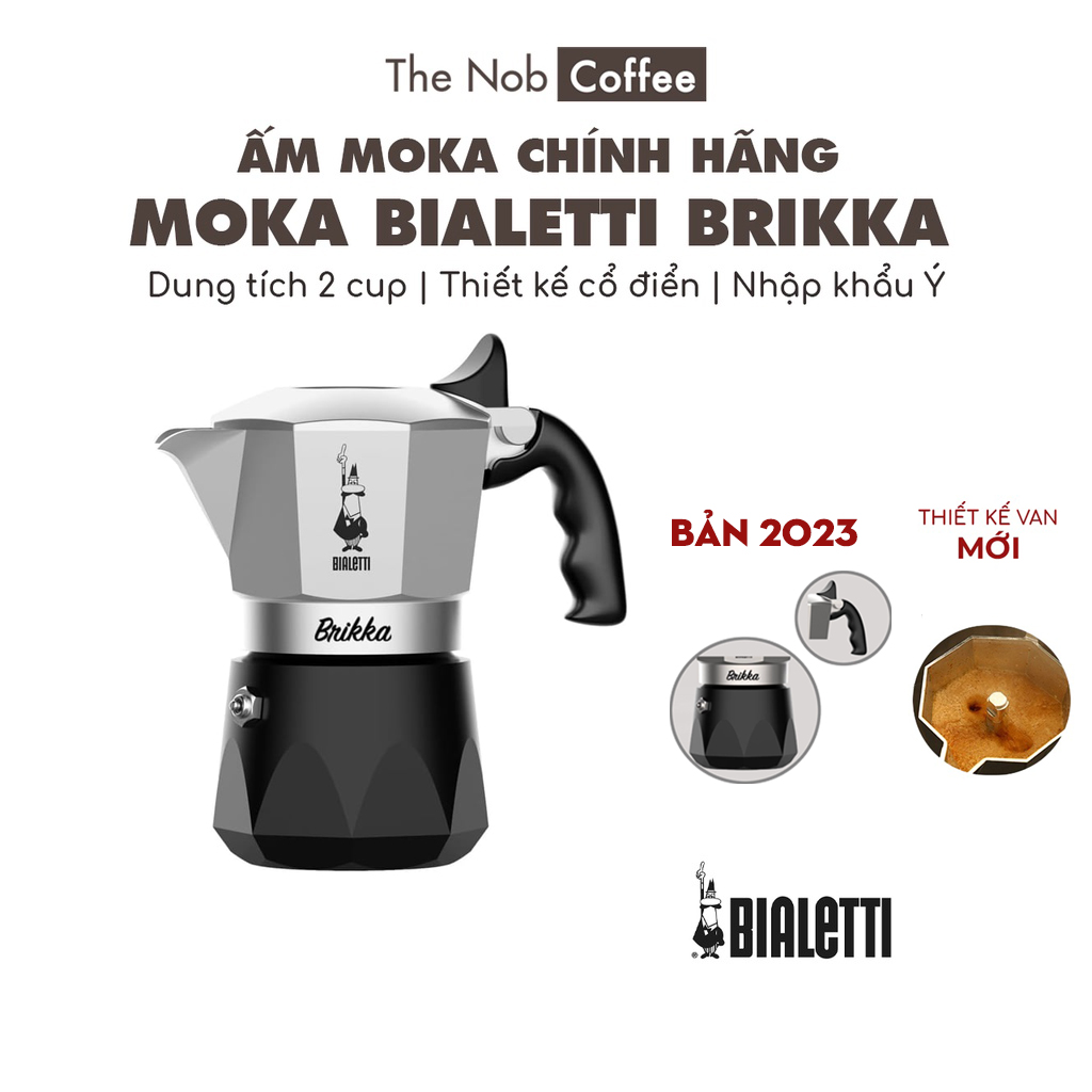 Ấm Moka Bialetti Brikka 2 cup (Phiên bản 2020 mới) với van áp suất độc quyền | Made in Romania
