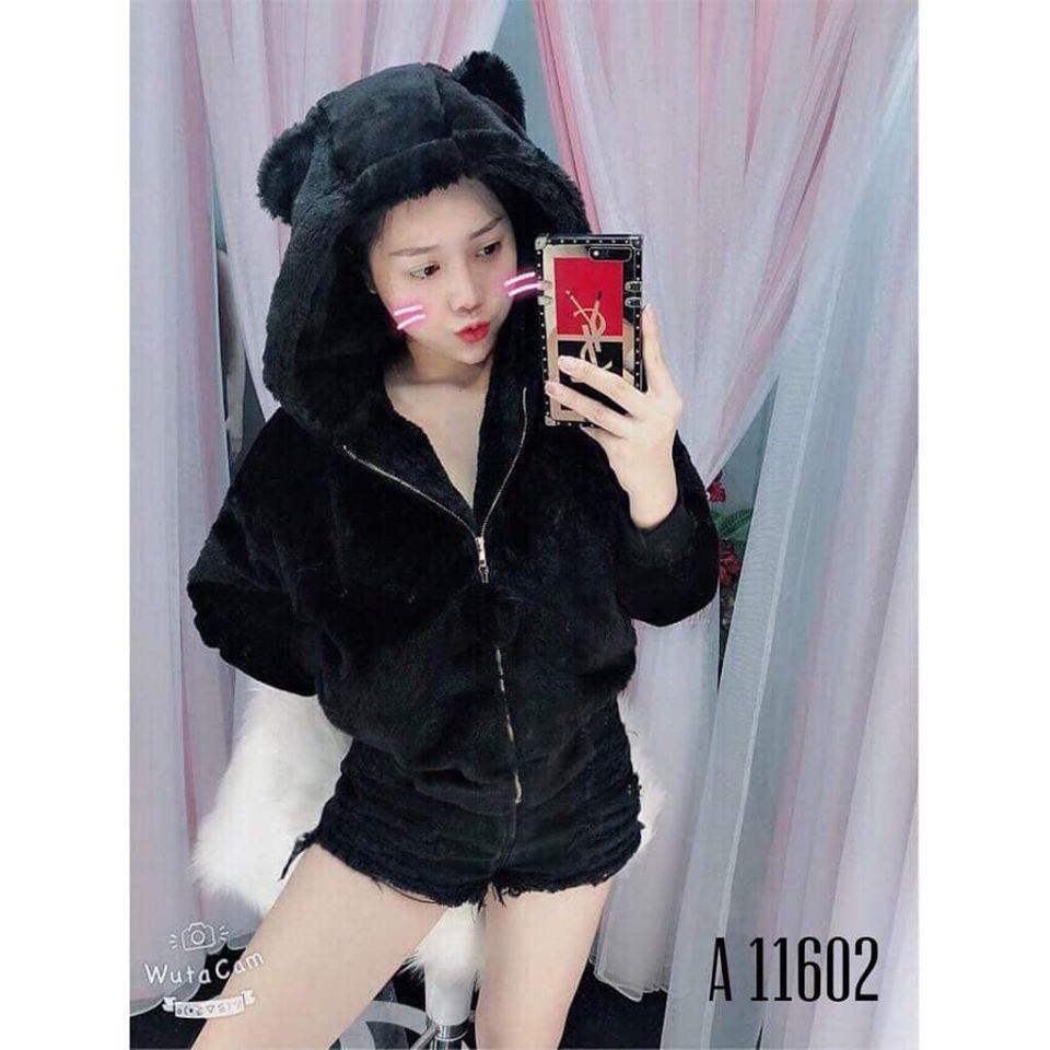 ( ẢNH THẬT) ÁO KHOÁC LÔNG CỪU MÀU ĐEN TAI GẤU THỜI TRANG HÀN QUỐC, AMELIA