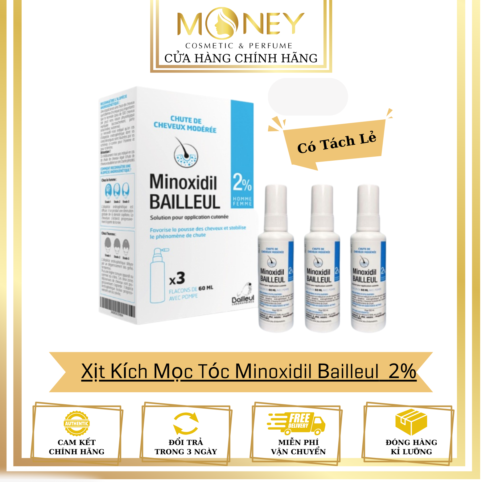 Xịt Kích Mọc Tóc Minoxidil Bailleul 2%