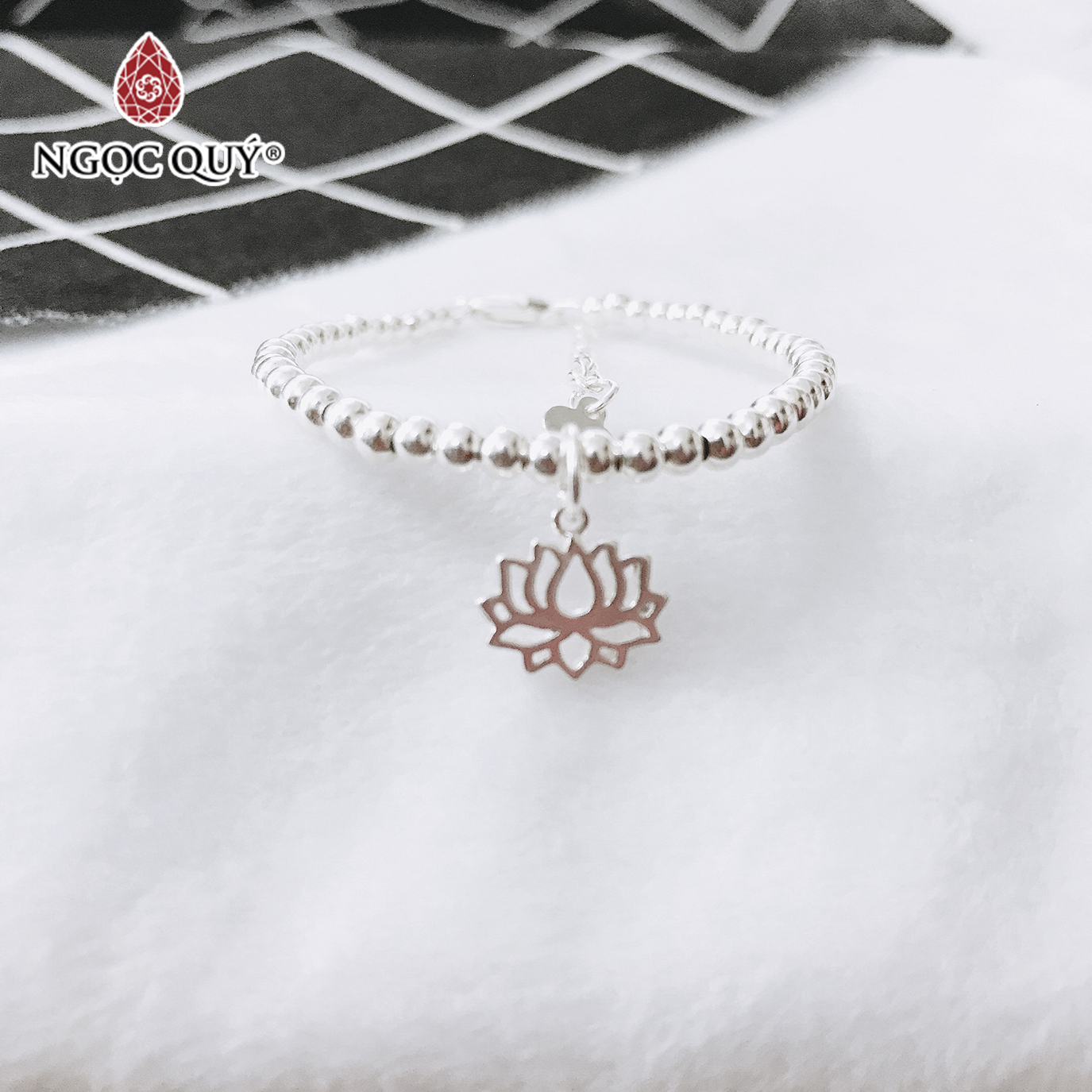 [HCM]Lắc bi bạc hoa sen - Ngọc Quý Gemstones