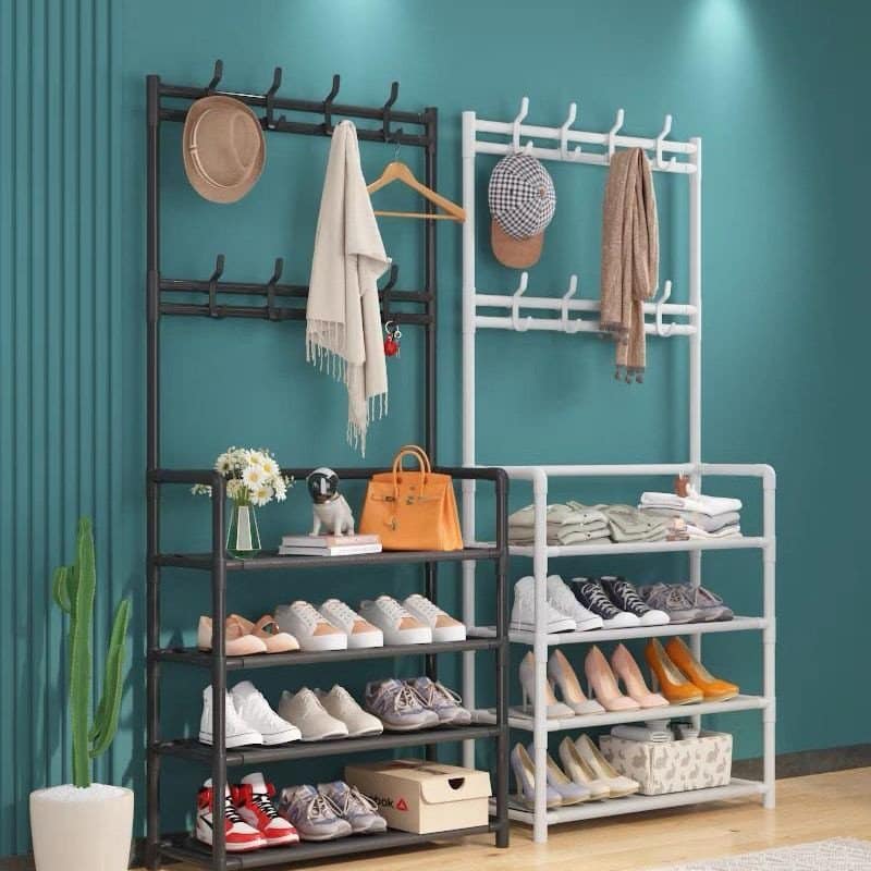 Giá Kệ để giày dép đa năng 4 tầng thông minh có móc treo quần áo và vật dụng khác-KỆ ĐỂ GIÀY DÉP-Kệ để giày dép 4 tầng