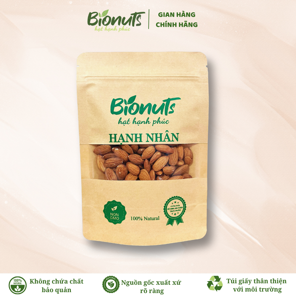 Hạnh Nhân Hữu Cơ Chưa Rang BIONUTS 200G - Giàu Protein, tốt cho tim mạch, đẹp da, giữ dáng,..