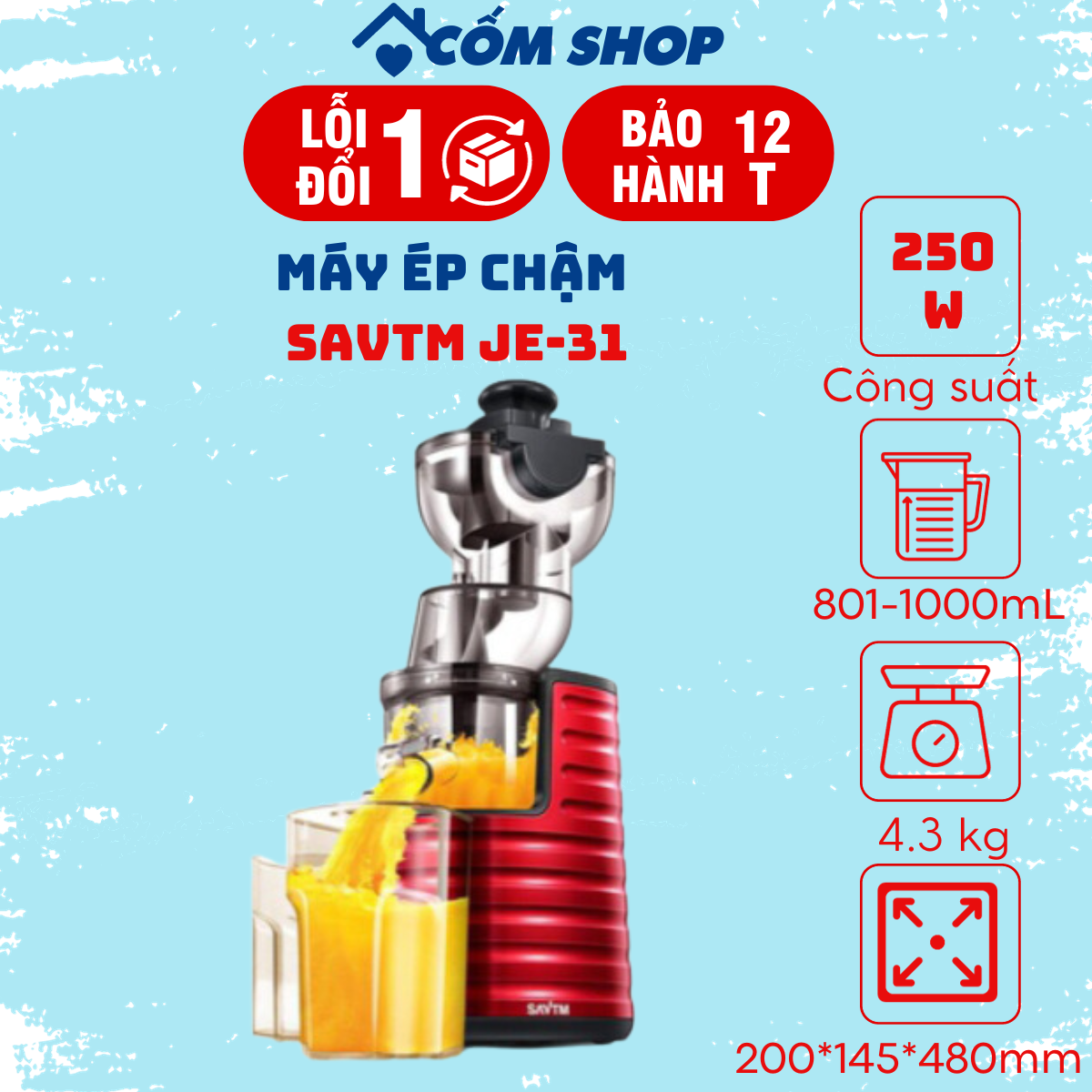 Máy ép trái cây chậm savtm je-31 je31 công suất 250w ép trái cây nguyên quả ép kiệt bã bảo hành 12 tháng