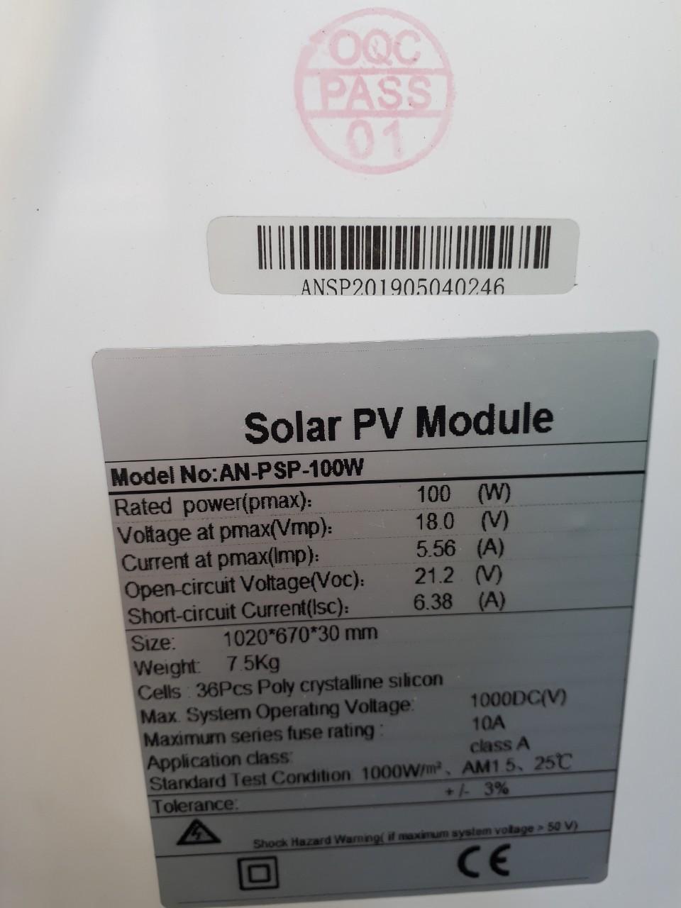 Bộ 2 tấm pin năng lượng mặt trời 100W solar panel Poly