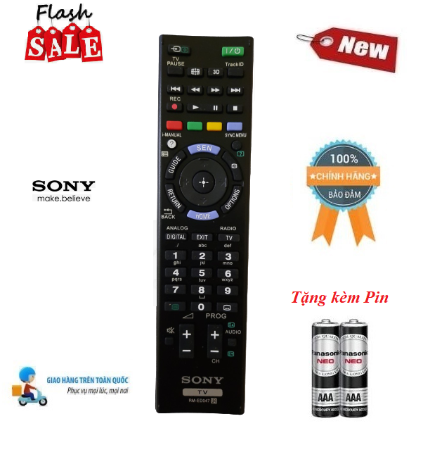 Điều khiển Tivi Sony RM-ED047 LCD/LED SMART TV OLED- Hàng chính hãng 100% Tặng kèm Pin