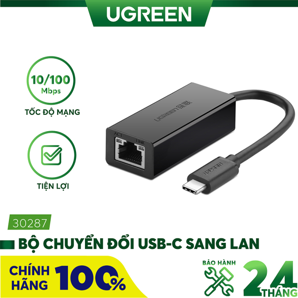 Bộ chuyển đổi USB Type C sang LAN 10/100 Mbps Ethernet dài 40CM UGREEN 30287 - Hãng phân phối chính thức