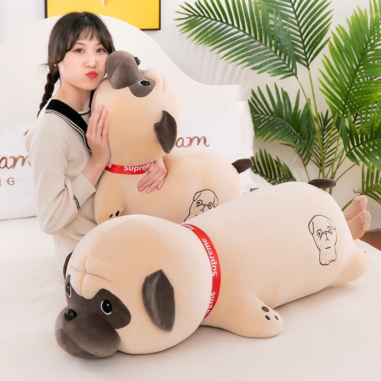 Gấᴜ Bông Chó Pug Nằm, Gối ôm chó pulldog mặt nhăn siêu mềm