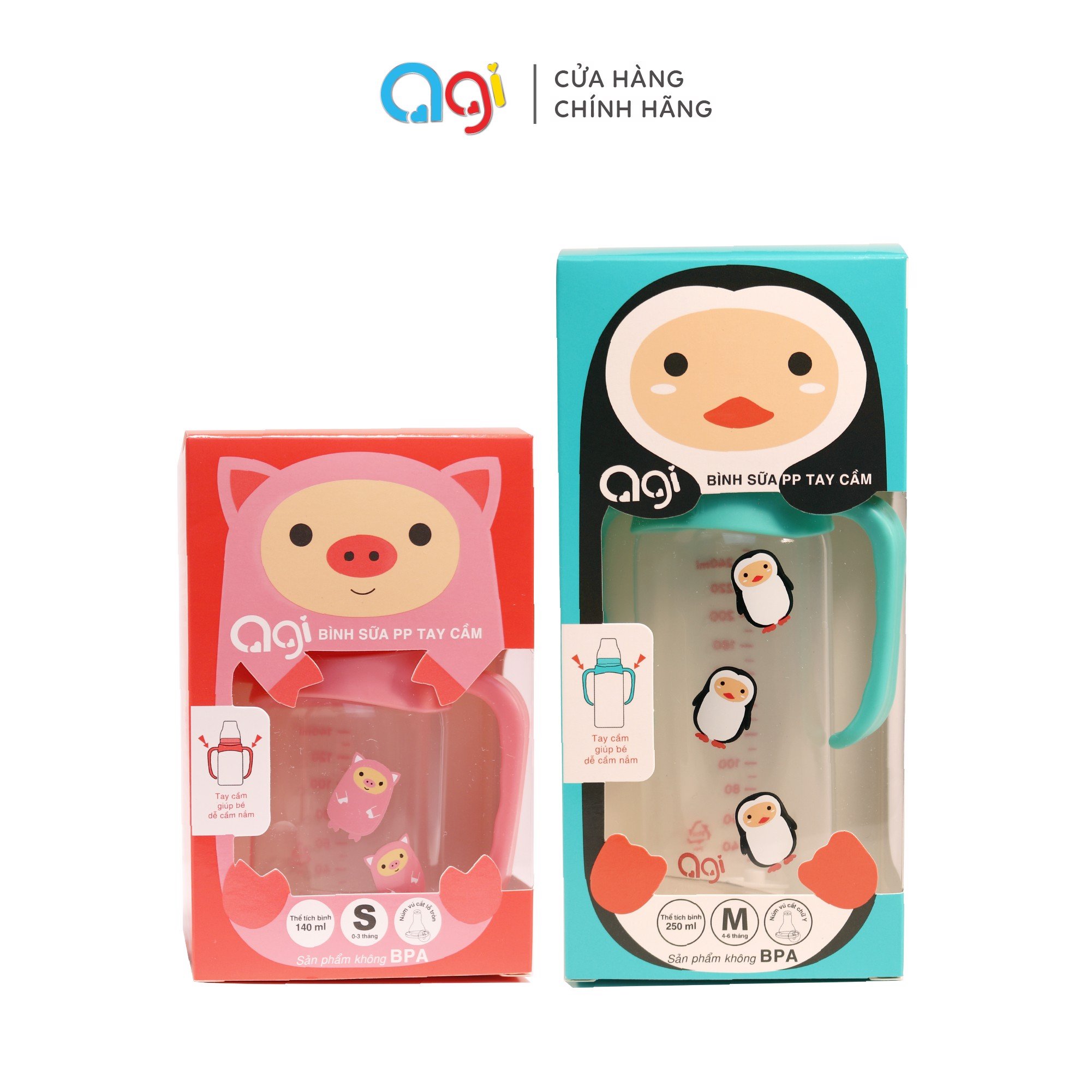 Bình sữa PP Agi có tay cầm