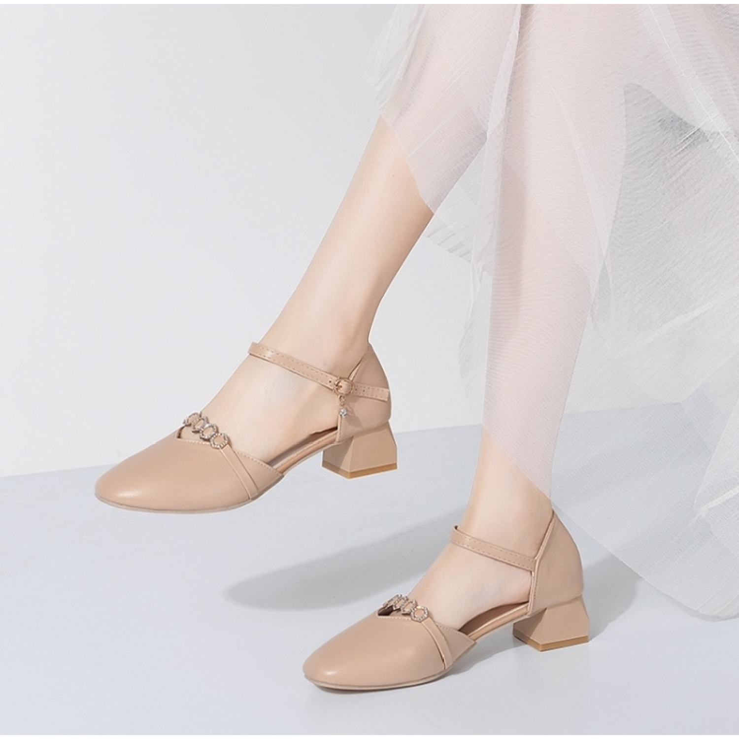 Giày cao gót Sandal đế 3cm mũi vuông