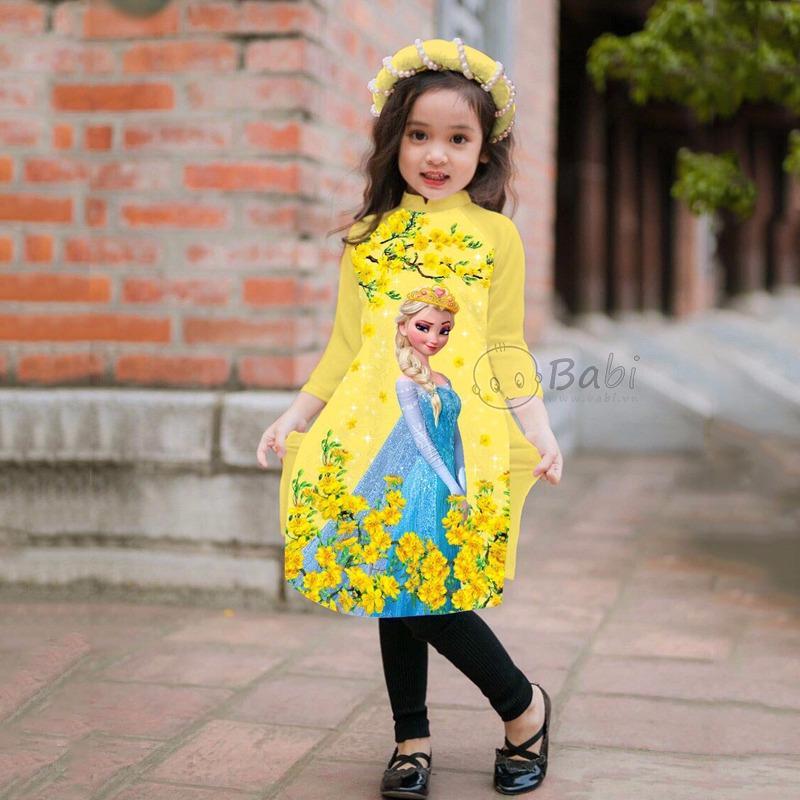 [HCM]ÁO DÀI CÁCH TÂN BÉ GÁI CÔNG CHÚA ELSA DỄ THƯƠNG ( TẶNG KÈM MẤN ĐỘI ĐẦU )