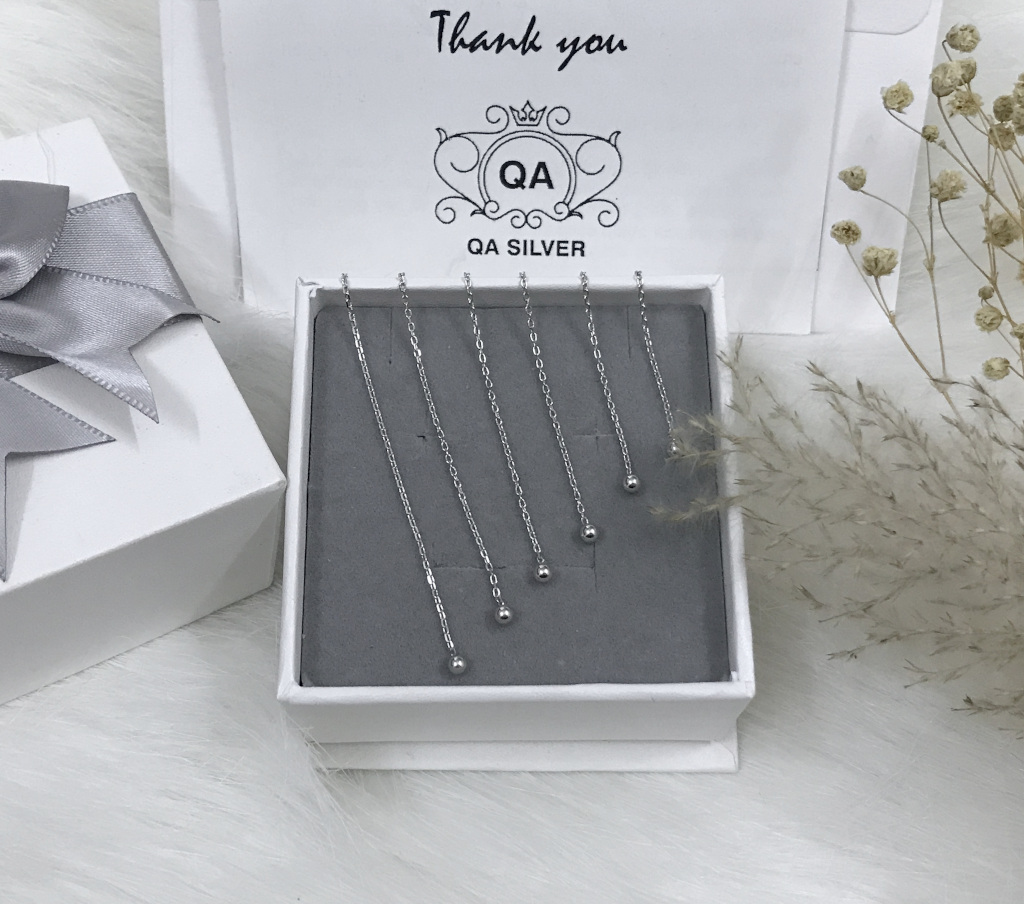 Khuyên tai bạc 925 dáng dài bi tròn bông nữ tua xích S925 CHAIN QA SILVER Earrings EA170101