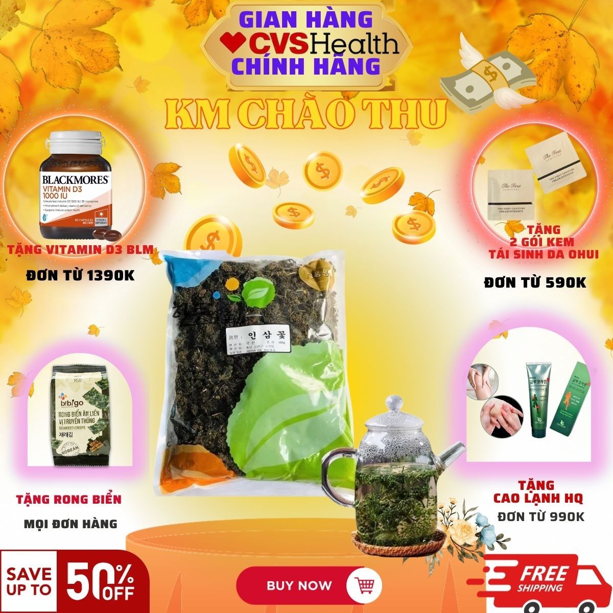 Trà hoa sâm sấy khô hàn quốc- 500g.