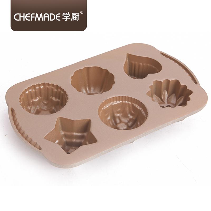 Chefmade Chef Made Mini 6 Cup Nhiều Hình Dạng Không Dính Khuôn Bánh Crown/Hình Tim/Hình Hoa Khuôn Bánh Với