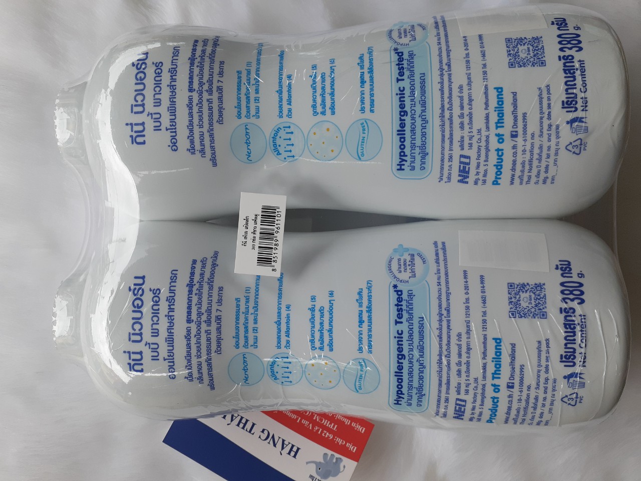 [HCM]Combo 2 chai Phấn rôm Dnee Newborn 380gr Thái lan- Phấn Dnee Màu trắng