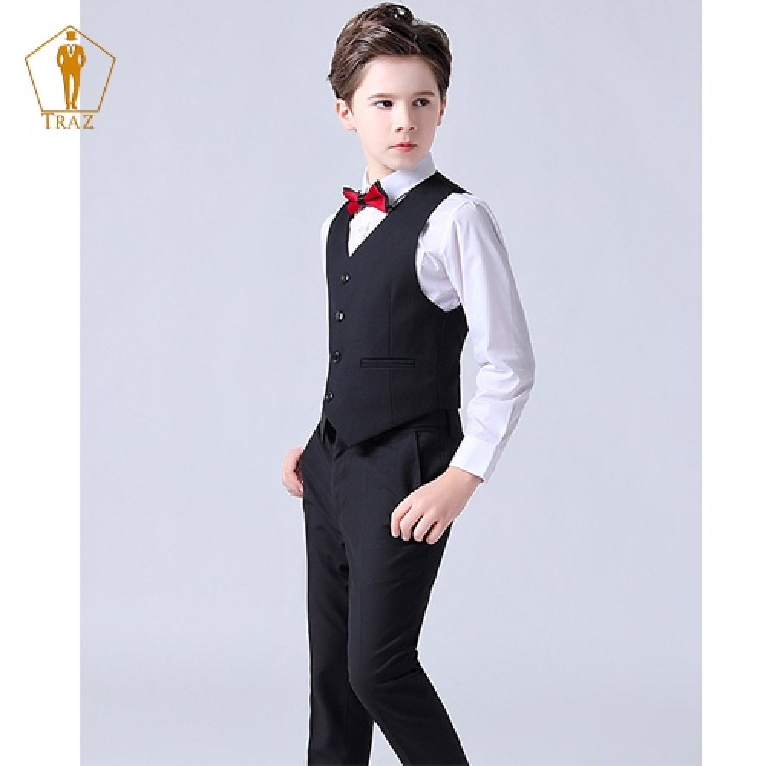 Bộ, Set Vest Đen, Xanh Cho Bé Trai, Trẻ Em, Con Nít(1 quần, 1 áo vest, 1 ghile, 1 nơ)(bé mập, tròn hoặc cao tăng 1 đến 2 size)