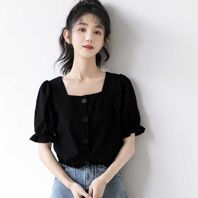 [HCM]Áo Sơ Mi Cổ Vuông Form Ngắn