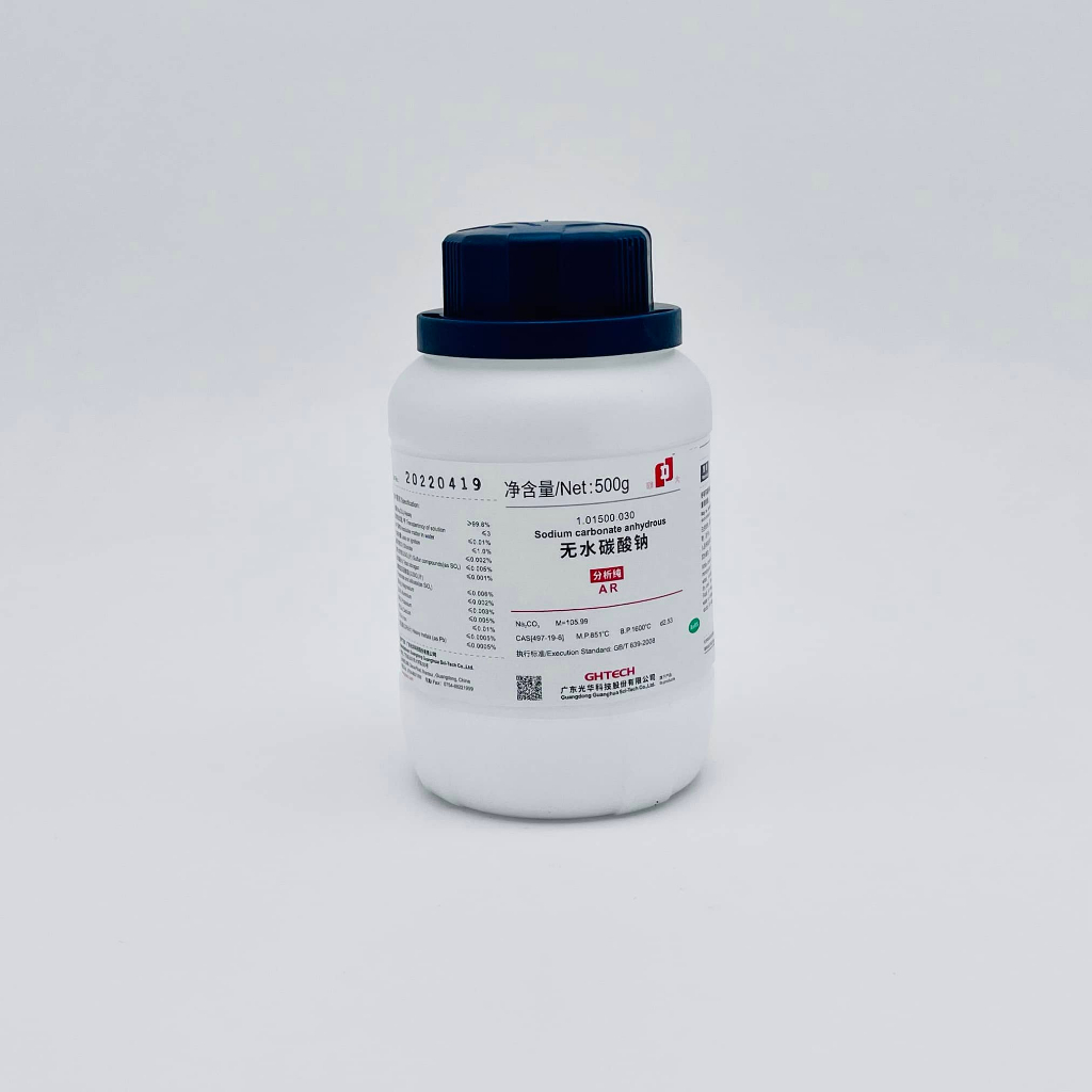 Hóa chất Sodium Carbonate anhydrous (Na2CO3, Chai 500G, AR, GHTECH, Cas 497-19-8)