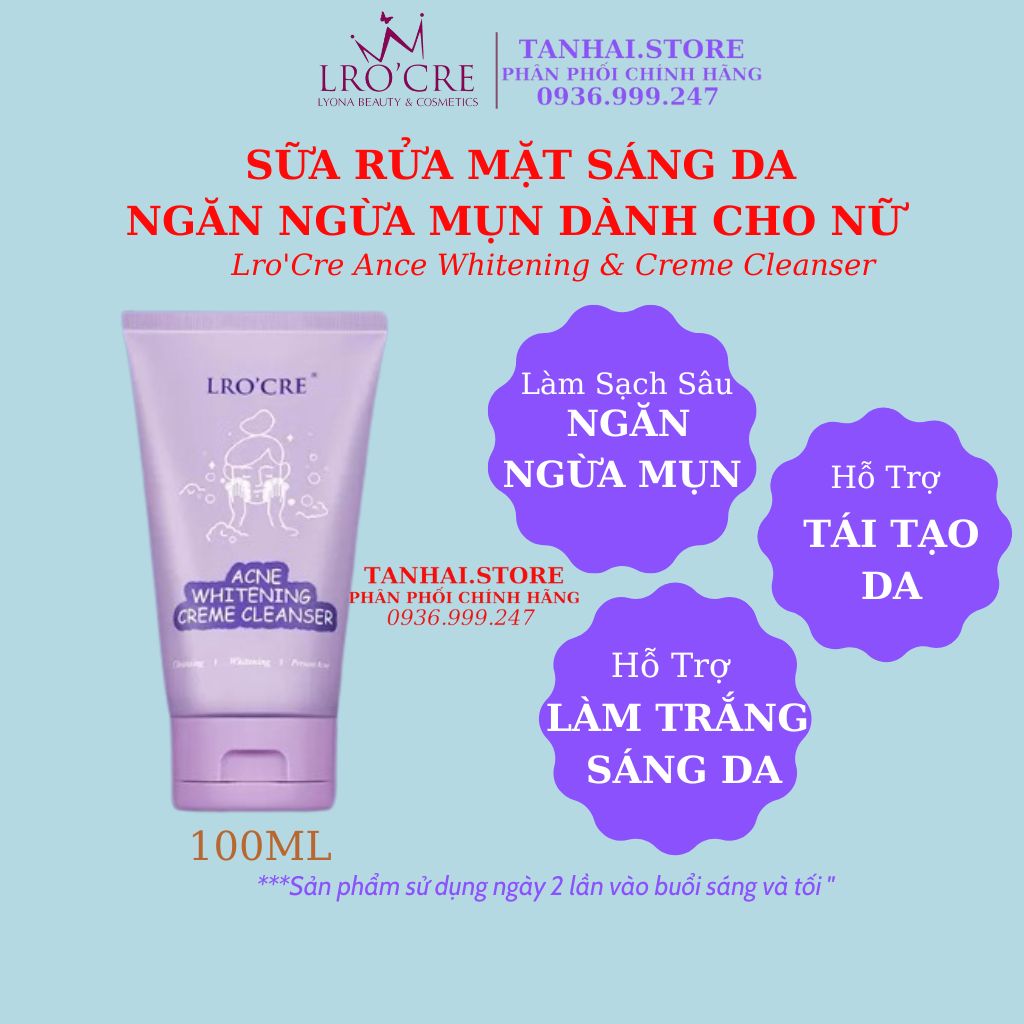 Sữa Rửa Mặt Lro'Cre sáng da, ngăn ngừa mụn,ngừa lão hóa, se khít lỗ chân lông L1