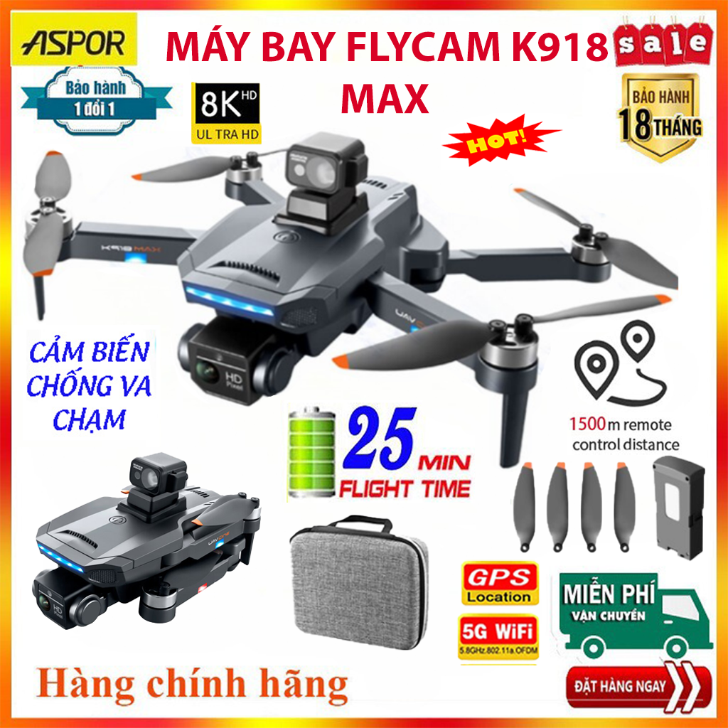Máy Bay Flycam Drone Camera 4k - Drone K918 Max Bay 25 Phút, Tầm Xa 3000m
