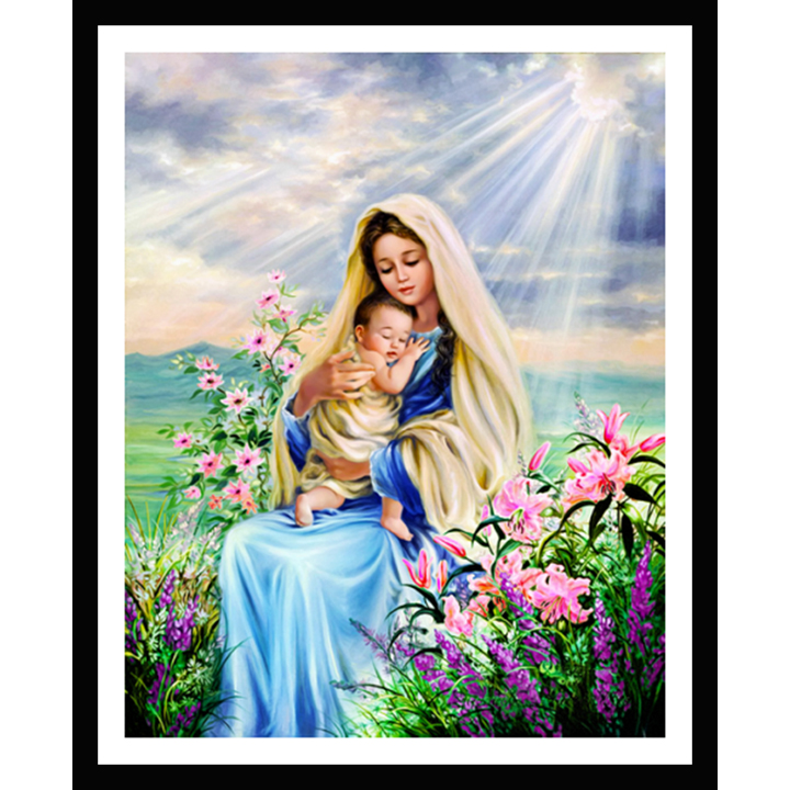 [HCM]Tranh đính đá - Tranh thêu chữ thập Đức mẹ bồng Chúa LV3334, VS146 - tự làm