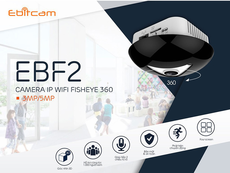 Camera Ip Wifi EbitCam Fisheye EBF2 (3.0 MP) - EBF2 ốp Trần