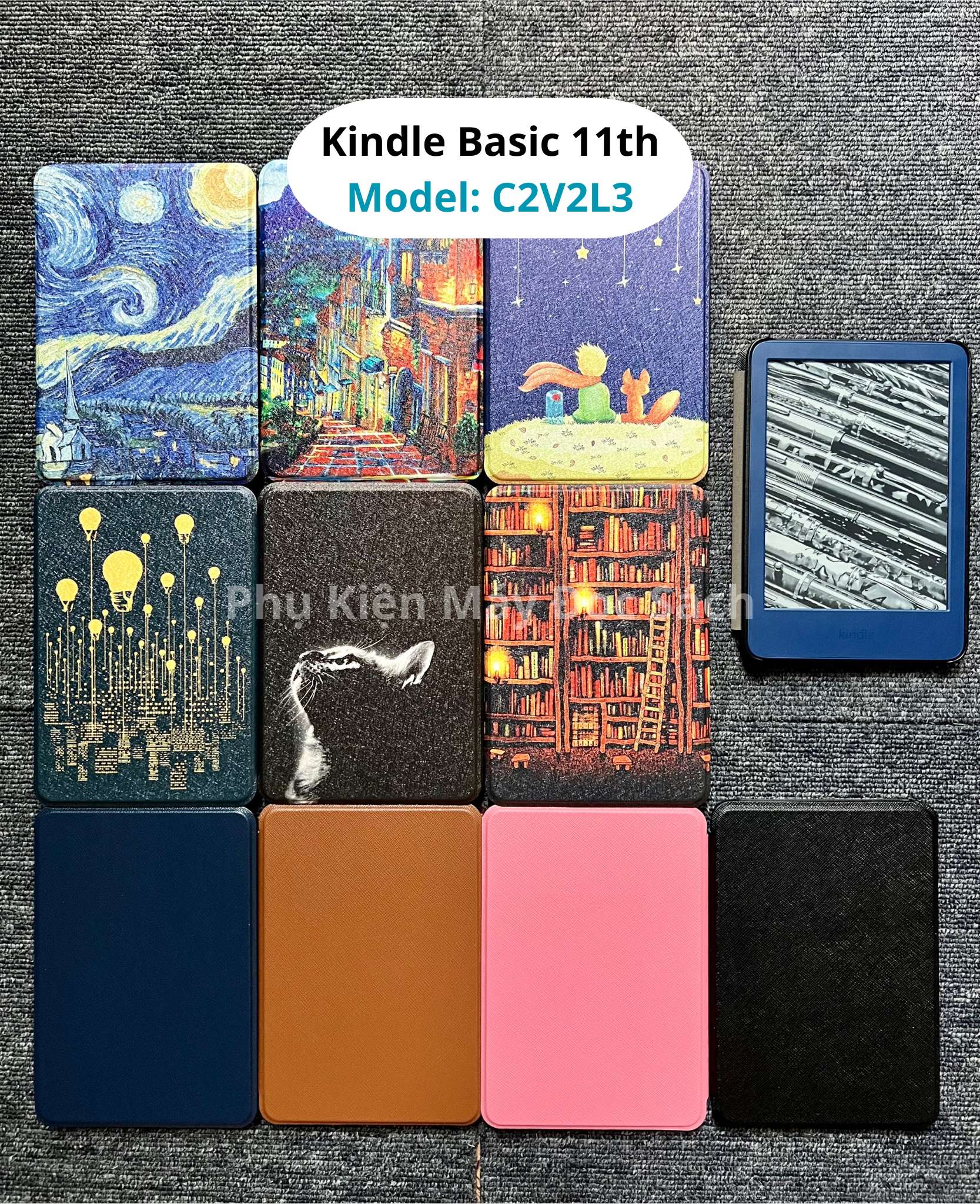 Bao Da Cover Kindle Basic 2022/Basic 2024 (Kindle 11th) Model C2V2L3, Case Trơn/Hoạ Tiết