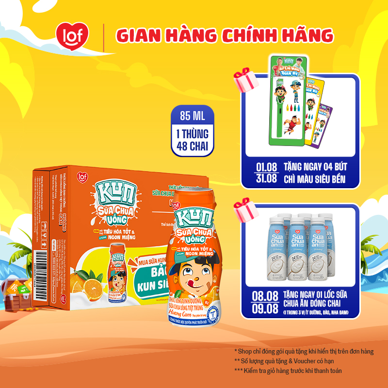 Sữa chua uống KUN vị cam thùng 48 chai x 85ml