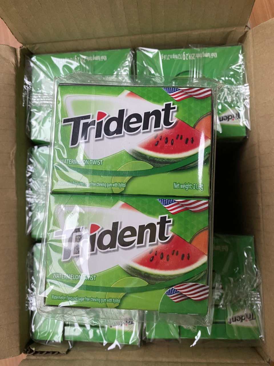Kẹo cao su không đường TRIDENT (vị dưa hấu,cam nhiệt đới,bạc hà)