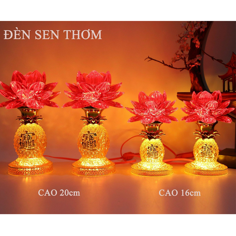 Đèn hoa sen thờ cúng để bàn thờ kiểu trái thơm trang trí bàn thờ Phật, Quan âm - Đức Hiếu Shop