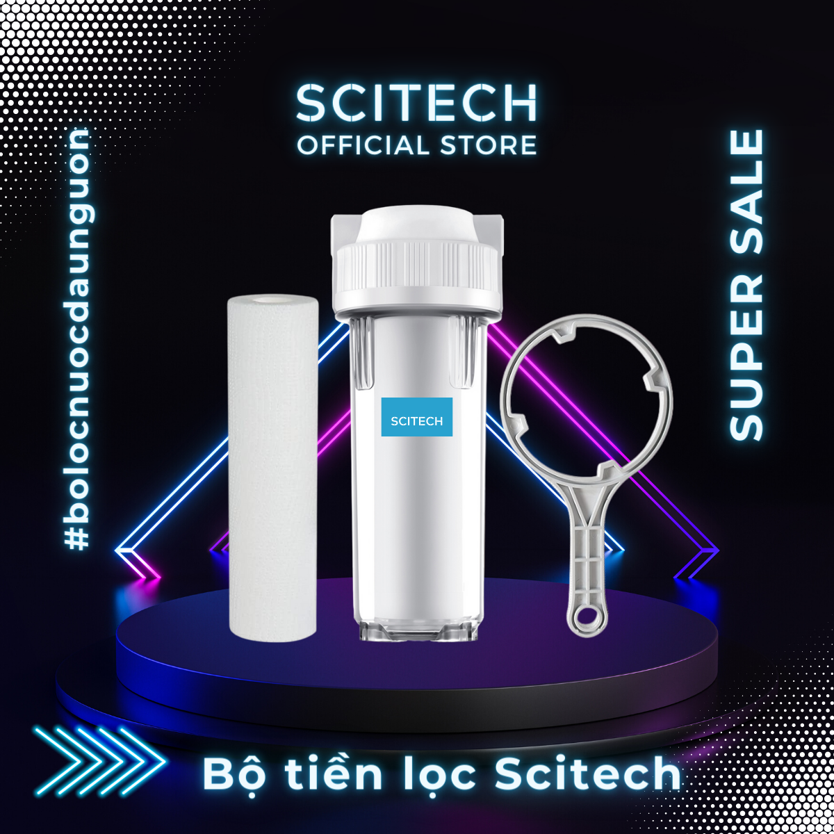 [HCM]Bộ lọc đơn 10 inch kèm lõi PP (Bộ lọc nước sinh hoạt - Bộ lọc thô) - Scitech Water
