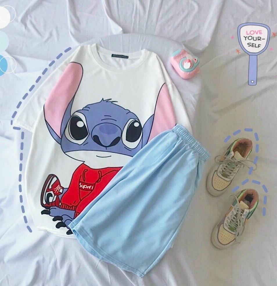 Sét đồ bộ in Hình Stitch Cartoon form rông cho Nam và nữ TTML0050