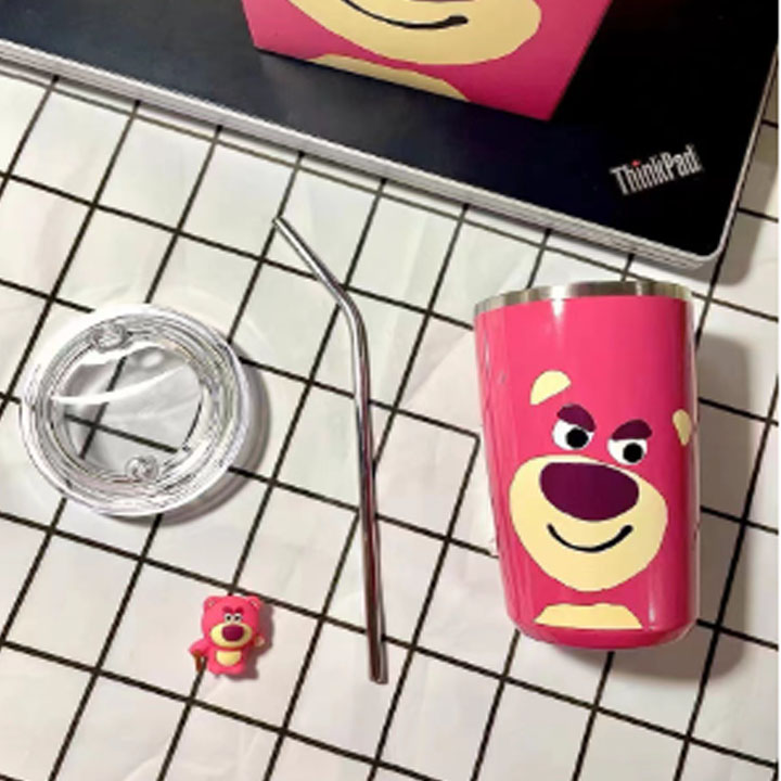 Bình nước gấu dâu lotso giữ nhiệt , ly giữ nhiệt gấu dâu lotso , bình giữ nhiệt gấu dâu lotso 450ml inox 304