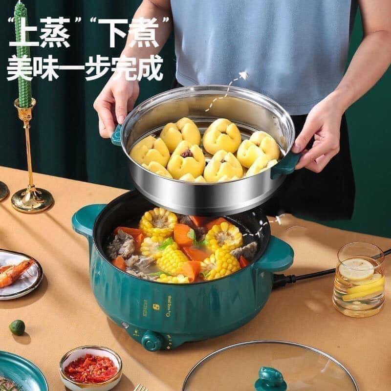 Nồi Lẩu Hấp Electric 28cm. Nồi lẩu điện đa năng 28cm dùng cho 3-4 người ăn, tặng kèm vì hấp inox, Ngày Đôi Giá Tốt
