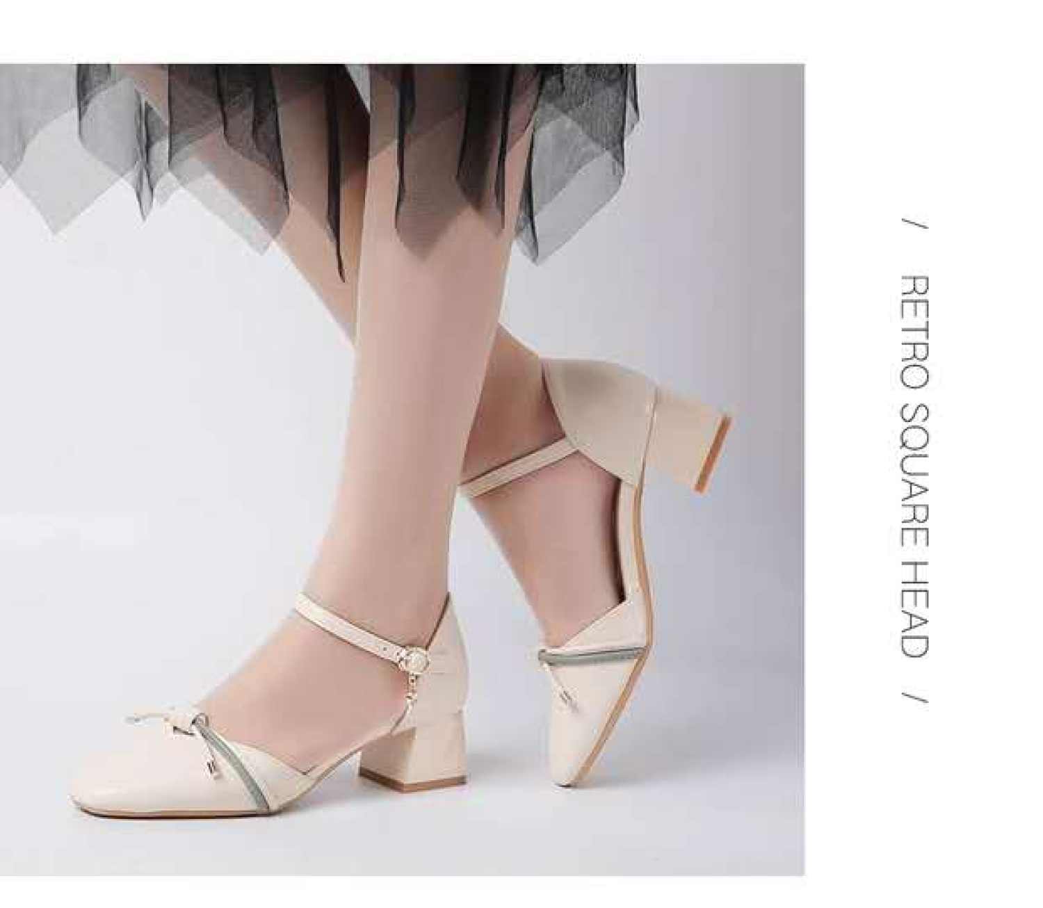 Giày Cao Gót 5P Sandal Nữ Gót Thô Bít Mũi